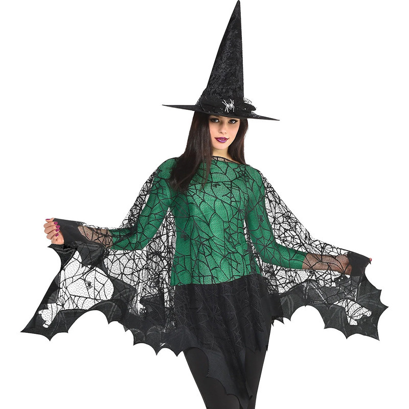 外国貿易ハロウィンクモの巣コウモリマントヨーロッパとアメリカの黒のお祭り大人と子供のショールライトコスケープ|undefined