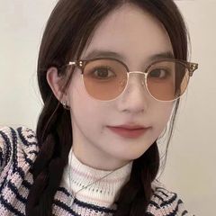 Color-changing glasses, Instagram high-definition beauty, nearsighted women, eyebrow frame, brown non-prescription glasses, white-enhancing, natural beauty magic, student Korean trend