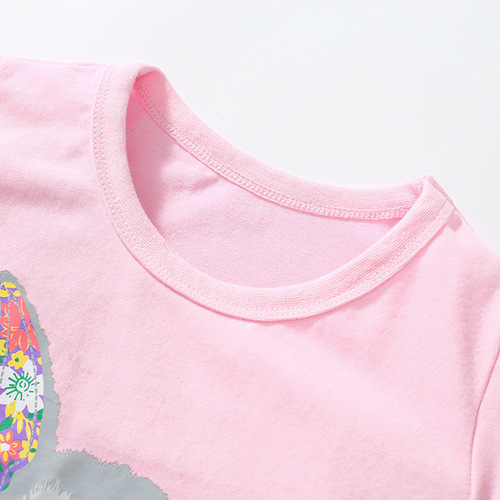 Little Maven Children's Short Sleeve Top Summer New Pure Cotton Girls' T-Shirt Cartoon Rubber Print Crew Neck Children's T-Shirt