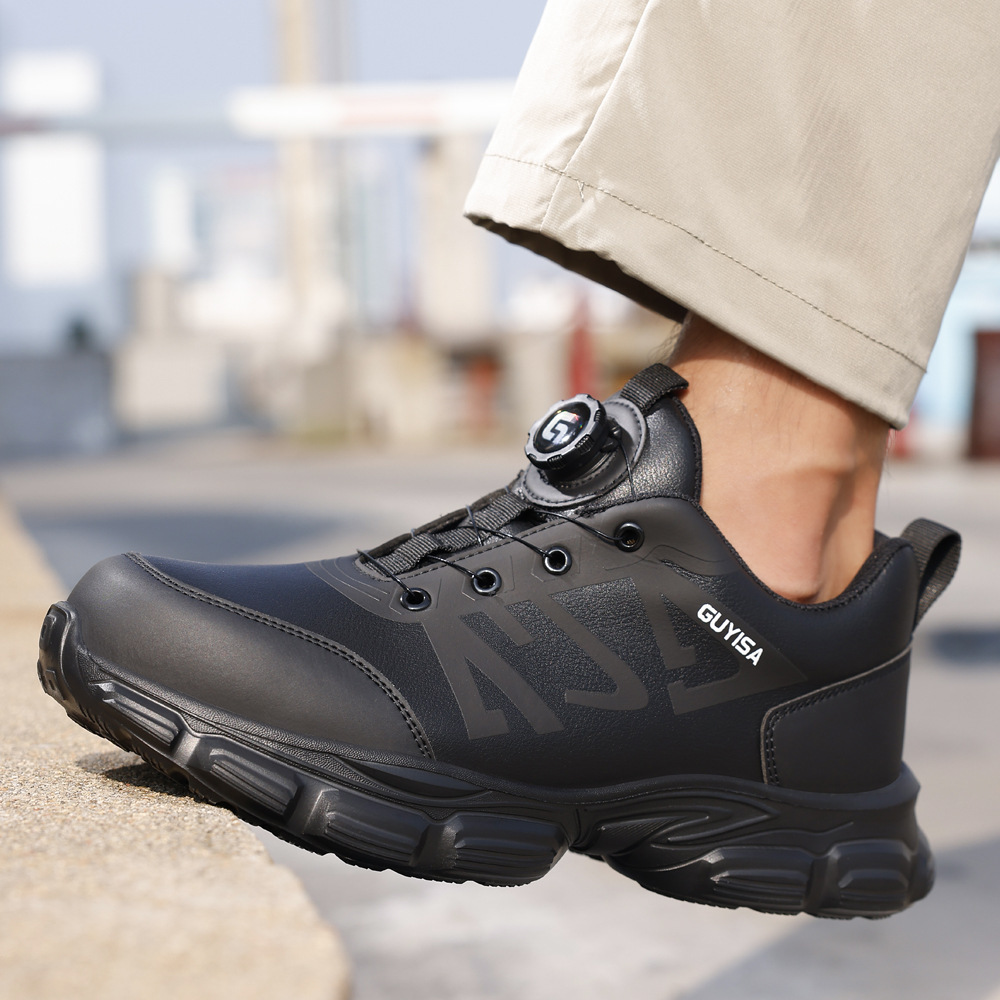Zapatos de protección laboral ligeros de cuatro estaciones para hombres botón inteligente anti-golpe anti-perforación cabeza de acero zapatos de seguridad impermeables con suela suave zapatos resistentes al desgaste