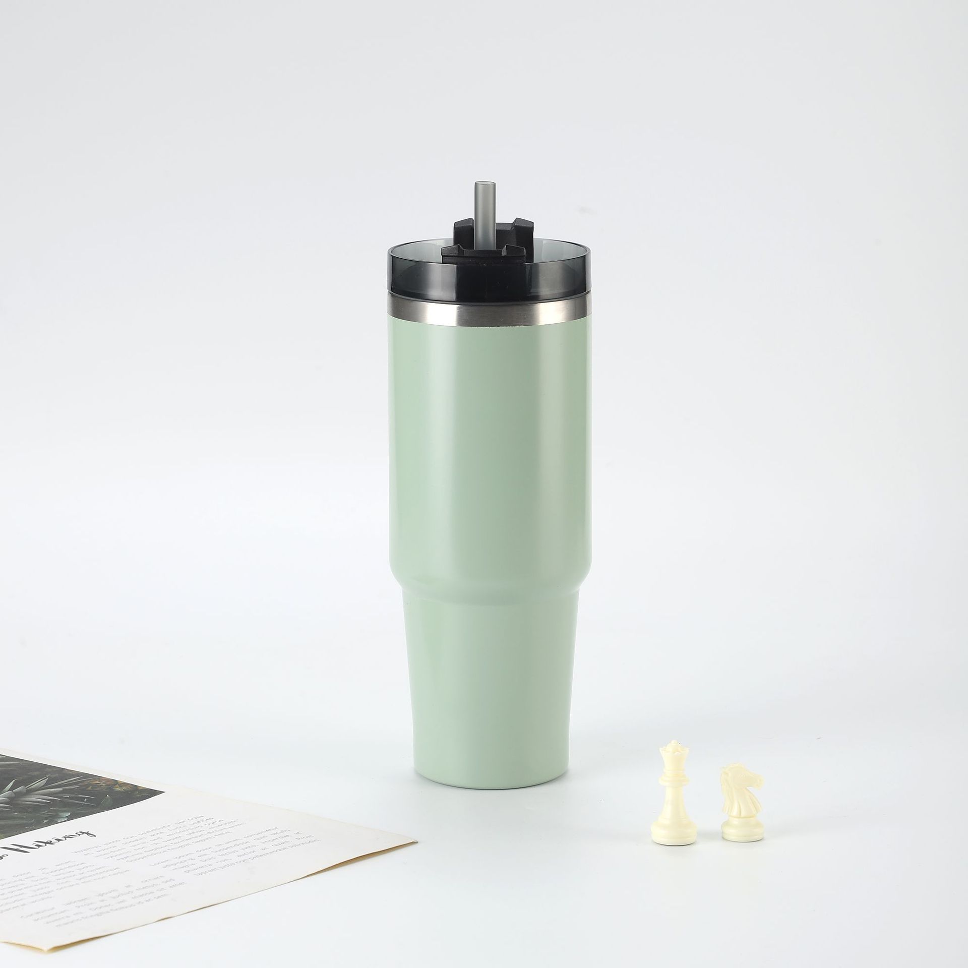 Taza de helado de acero inoxidable 304, doble capa, gran capacidad, con pajita