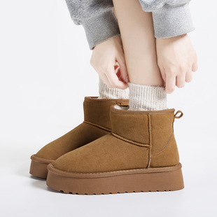 Winter New Thickened fleece-lined Snow Boots Women's Warm Cotton Boots Ins Korean-style All-match Non-slip Bread Cotton Shoes G9902
