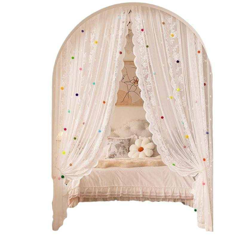 El estilo francés de encaje de la cama de la niña blanca soñadora dormitorio de niños estilo coreano cortina de viento pastoral librería cortina de puerta