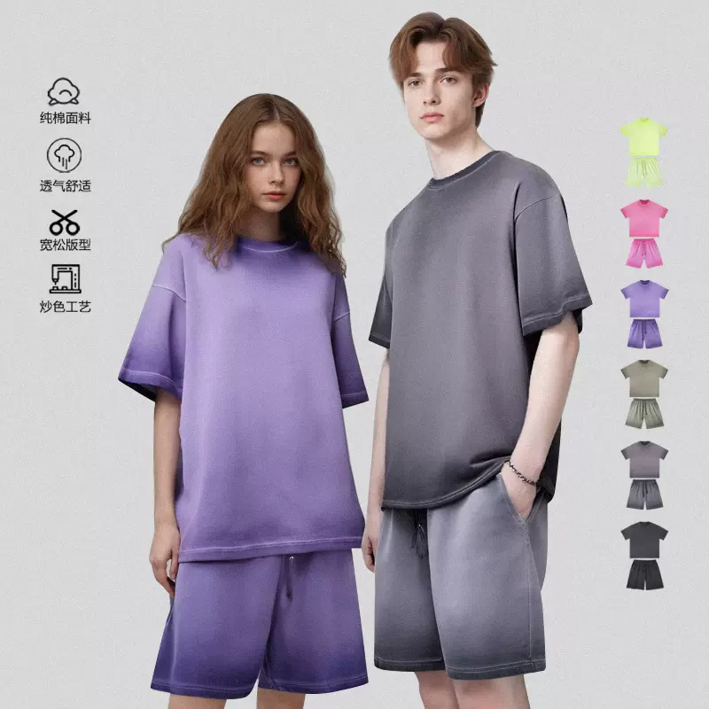 美式潮牌短袖T恤男士夏季套装男生帅气一套搭配时髦牛仔裤两件套