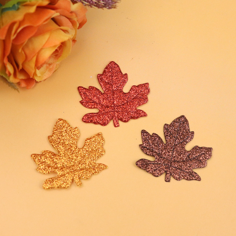 Cross-Border Thanksgiving Maple Leaf Hairpin Autum Fine Glitter Leaf Hair Accessories Clothing Hat Props Decoration DIY Accessories