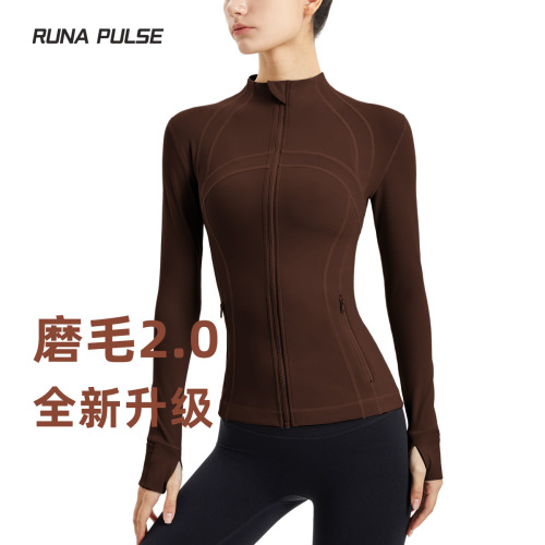 New style brushed yoga jacket women's slim nude running fitness sweatshirt long-sleeved zipper stand collar sports top
