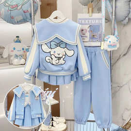 女童套装秋冬装2025新款韩版儿童棒球服外套百褶裙子长裤两件套潮