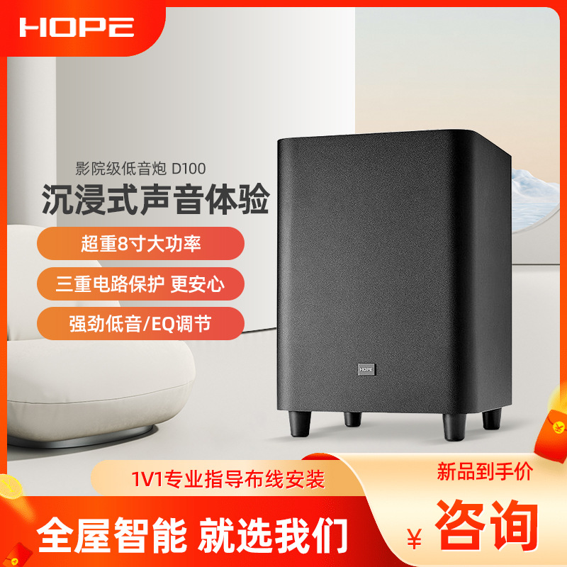HOPE/向往 D100家庭影院有源低音炮超重8寸大功率K歌多功能智能