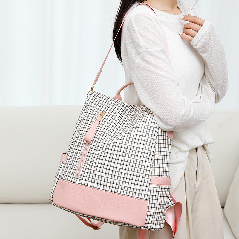 Transfronterizo al por mayor 2024 nuevas señoras casuales mochila antirrobo moda patrón de cuadros multifuncional mochila de viaje de tres usos marea