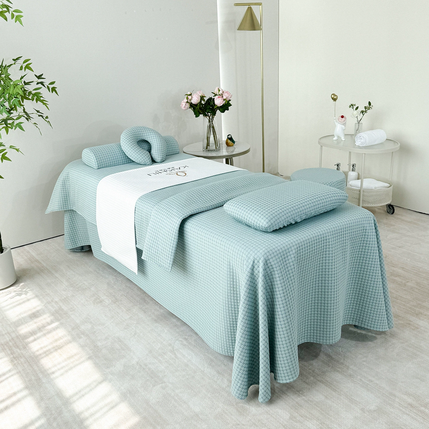 Новый комплект из четырех предметов для красоты, однотонный вязаный хлопок, высококачественный комплект для кровати для салона красоты, комплект для массажа, покрывало для массажного стола, простыни