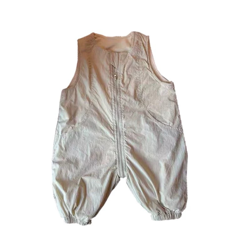 Monos sin mangas de nuevo estilo con cremallera de tres pruebas moda casual primavera y otoño de doble capa de una pieza pantalones para niños y niñas