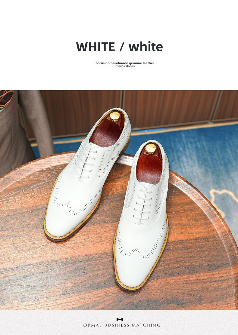 Britiske brogues udskårne herresko i ægte læder, hvide bryllupsbrudepigesko, bryllupsbrudgomssko, herresko i læder, afslappet business-stil_voghion.com