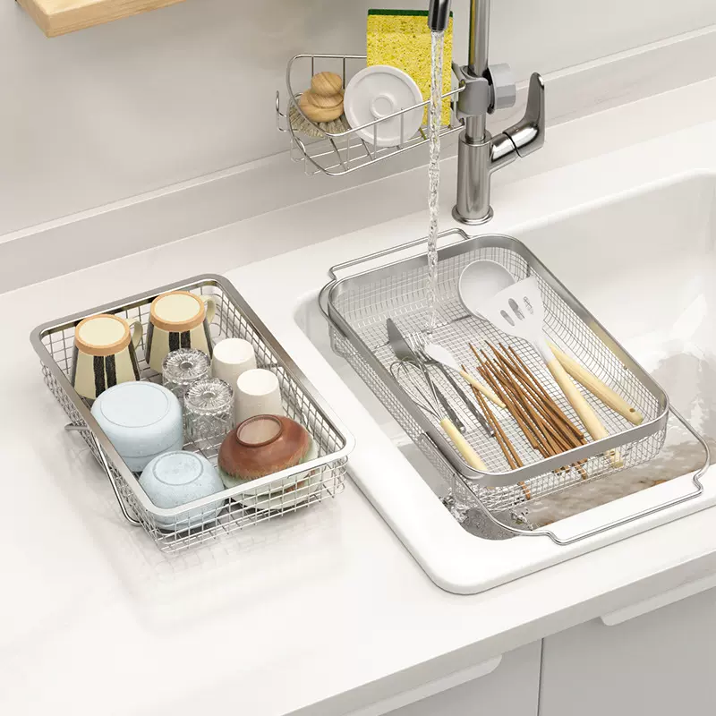 实心不锈钢厨房沥水篮洗菜盆沥水架沥水伸缩餐具碗筷洗菜盆沥干篮