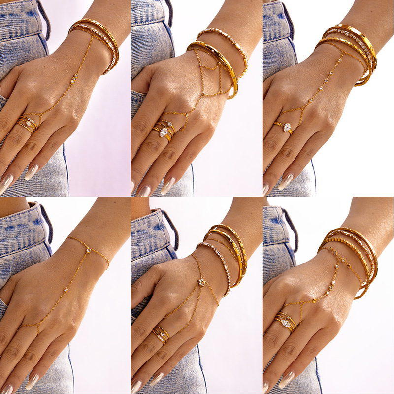 Cross-Border Hot-Selling Titanium Steel Finger Chain, Fashionable and Versatile 18K Gold Exquisite High-End Jewelry, Wholesale in Stock Cross-Border Hot-Selling Titanium Steel Finger Chain, Fashionable and Versatile 18K Gold Exquisite High-End Jewelry, Wholesale in Stock