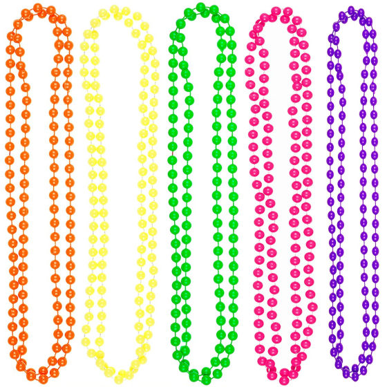 Neon Color Pearl Necklace 1980s Party Women Dress Up Accessories Linked Bead Necklace Plastic Beads Neck Chain
