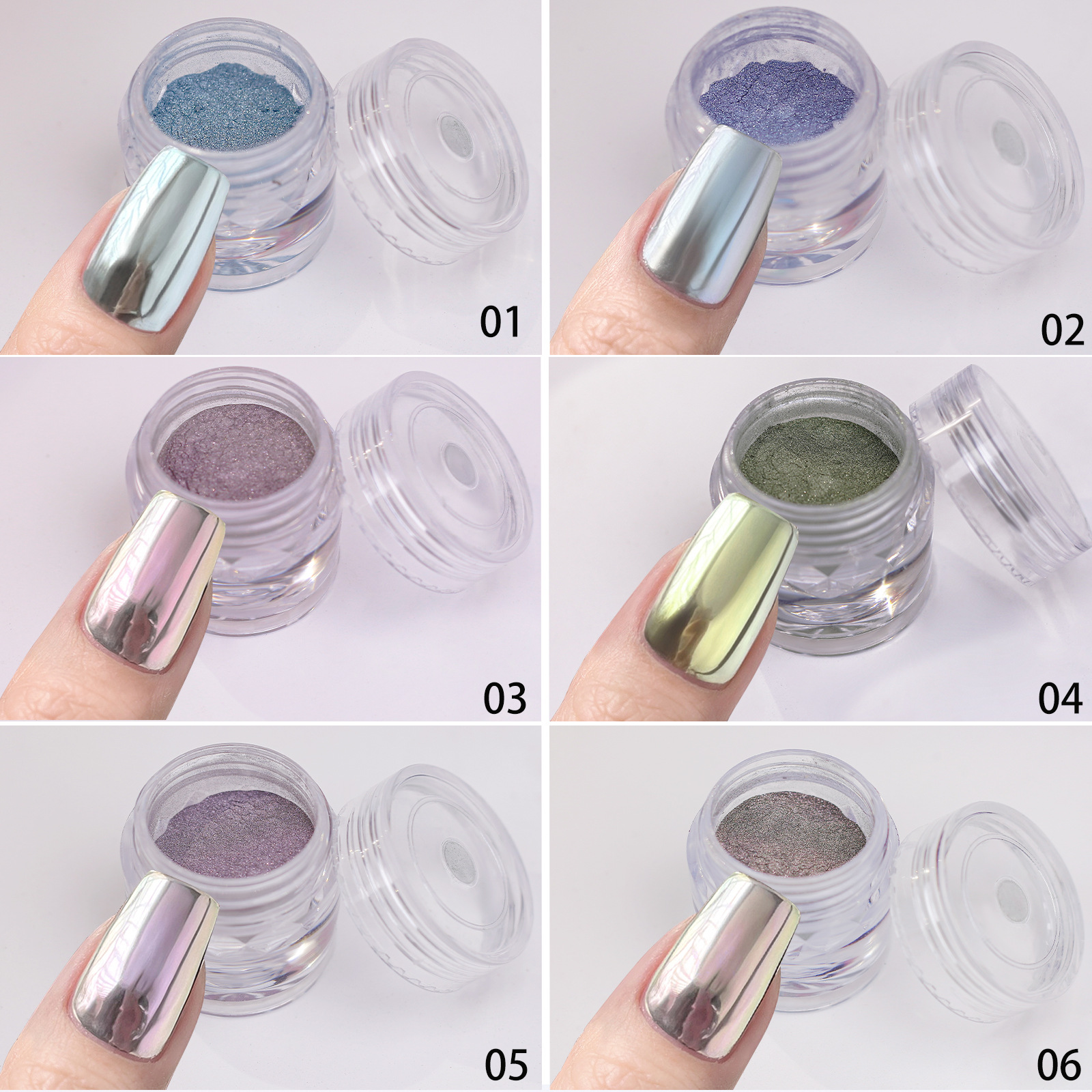 Espejo de explosión transfronteriza plata color púrpura ojo de gato espejo mágico de luz de la luna con espejo magnético frotar polvo de pegamento de uñas manicuras al por mayor