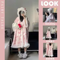 HelloKitty Hello Kitty с капюшоном коралловый бархатный халат женский осенне-зимний плюшевый толстый плащ пижама домашняя одежда