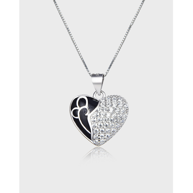 La tendencia europea y americana OL de moda colgante de cadena de clavícula en forma de corazón s925 plata esterlina con diamantes de goteo de aceite colgante de amor romántico