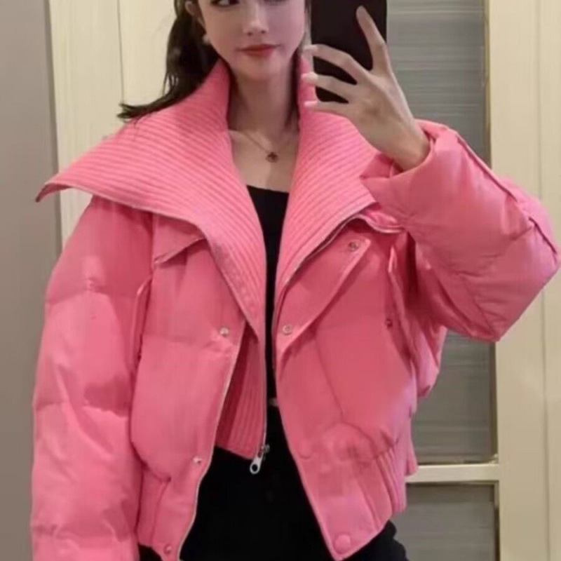 니트 대형 랩 다운 재킷 여성 쇼트 2024 새로운 겨울 한국 스타일 느슨한 흰색 오리 다운 재킷 작은 남성