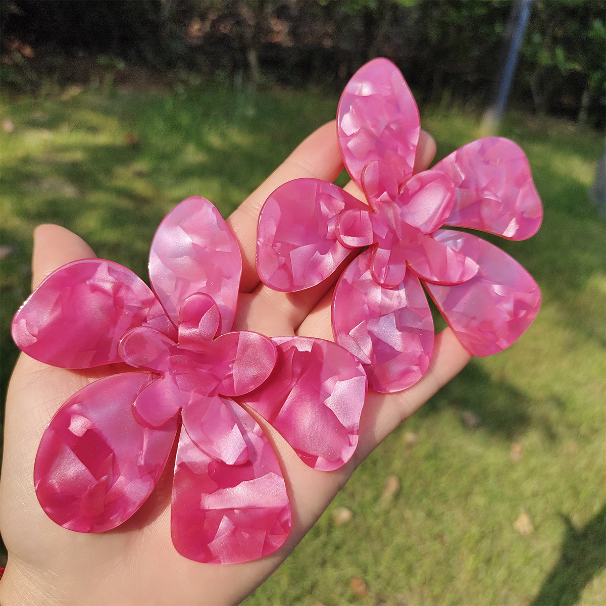 new Flower shape Double Layer large size resin stud earrings