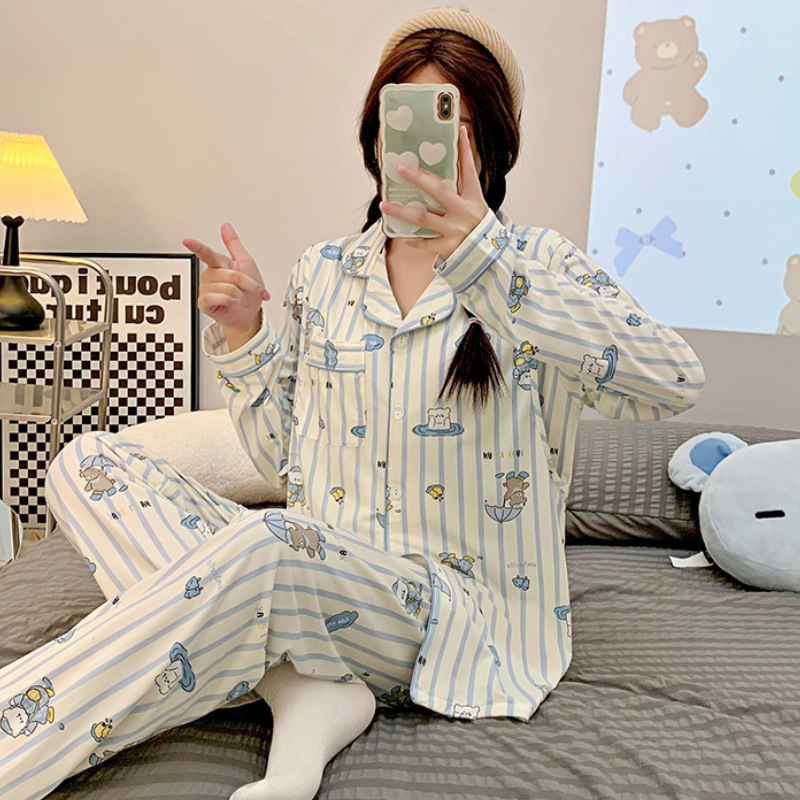 새로운 임산부 모유 수유 파자마 봄 카디건 긴팔 세트 달 옷 산후 모유 수유 옷 임신 홈 옷