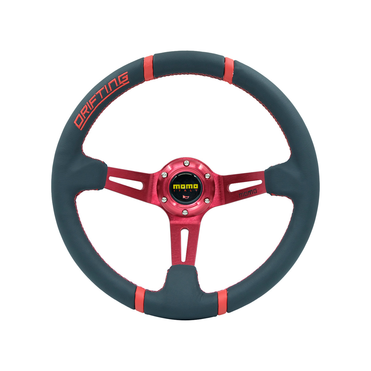 Universal 14 inch MOMO Modified Quick Release Steering Wheel Universal Deep Dish Racing Steering Wheel (Steering wheel) - genuine-leather-red-frame