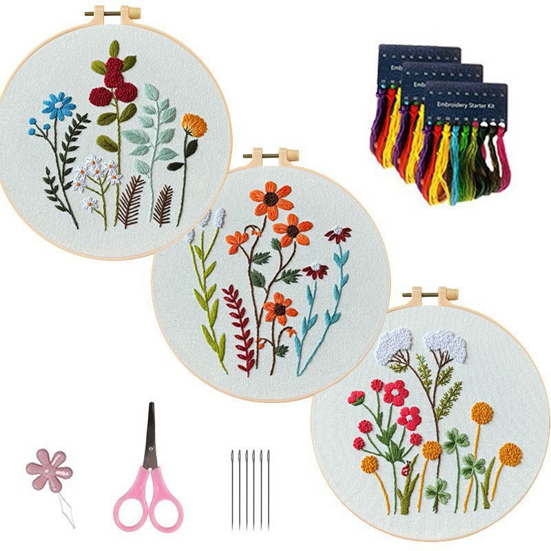 Flores simples y plantas nuevos productos bordados diy flores colgar pintura Lu bordado material de tela artesanal paquete de pintura creativa en inglés