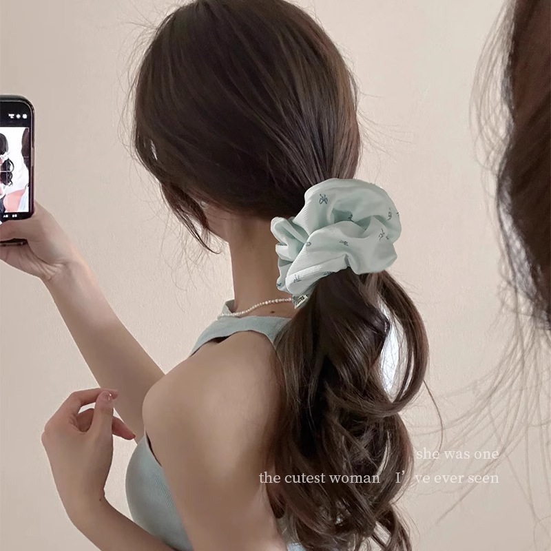 Arco de encaje anillo de cabello de intestino grueso mujer alta sensación de cabello azul marino cuerda bola cabeza de cabello medio atado cabello flores adornos de cabello cuerda