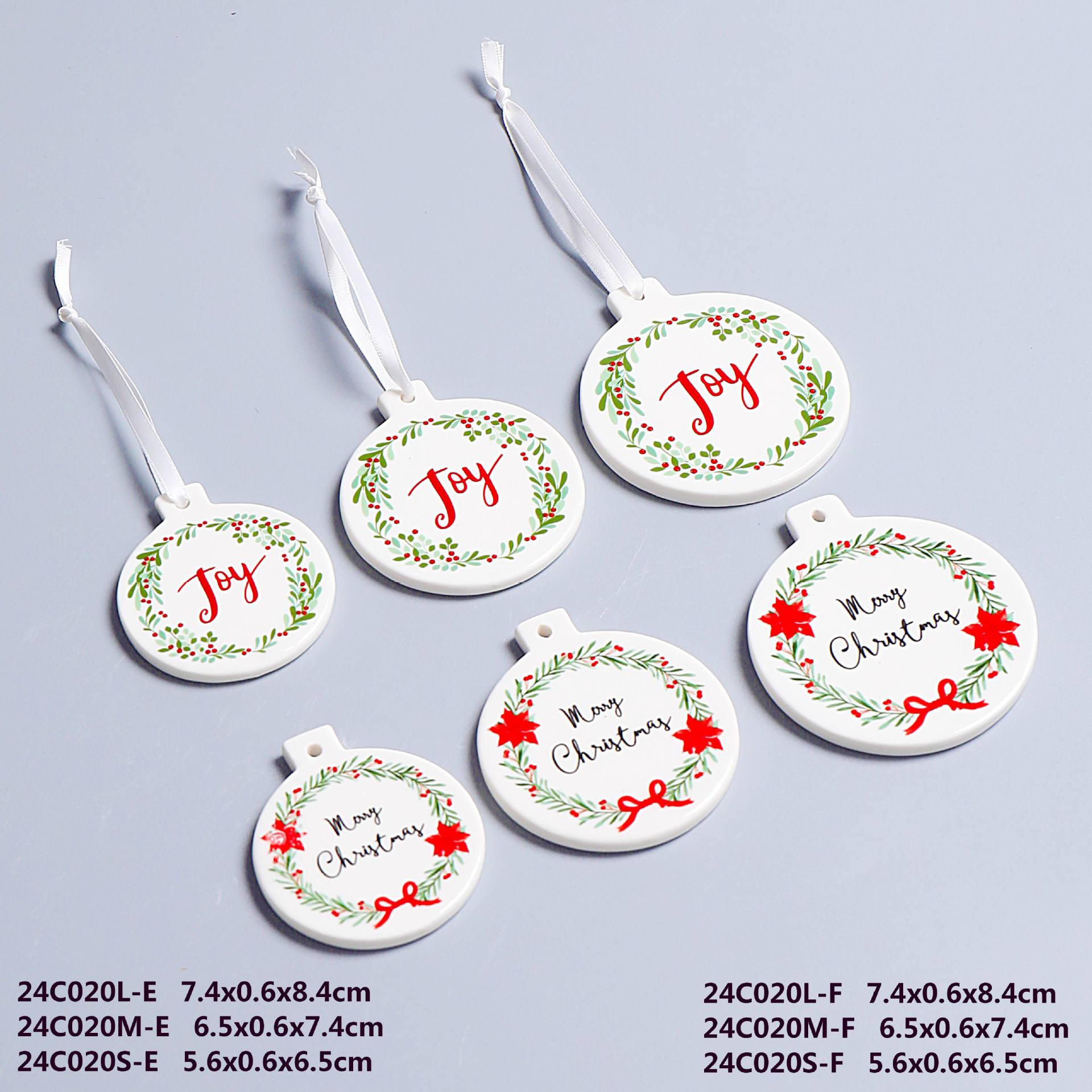 跨境陶瓷圣诞挂饰星星圣诞树爱心双面亮光贴金花纸创意陶瓷吊件