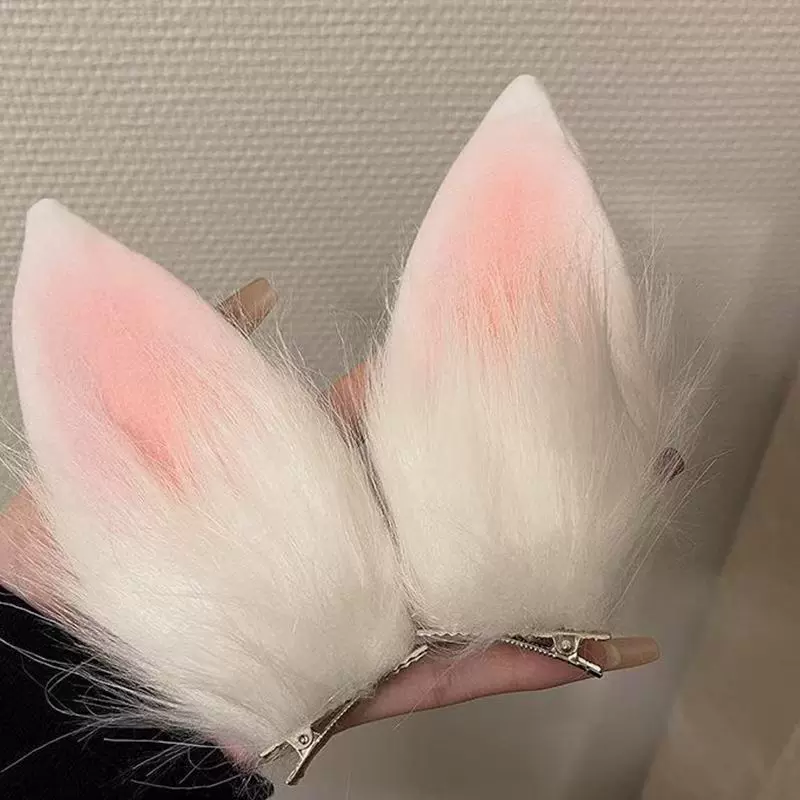 发夹女毛绒耳朵手工对夹发饰可爱猫咪狐狸耳朵发卡搞怪节日发饰