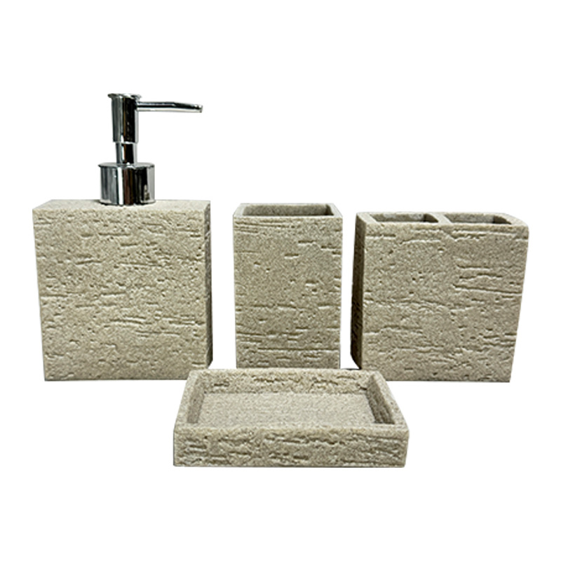 Diseño de piedra arenisca de imitación de estilo nórdico, baño de arena y grava de cuatro piezas, baño de hotel, juego de lavado, taza de enjuague bucal, soporte para cepillos de dientes