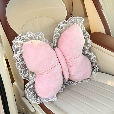 Car Cushion Neck Pillow Cross-Border – Waist support - plush-butterfly-waistrest-pink