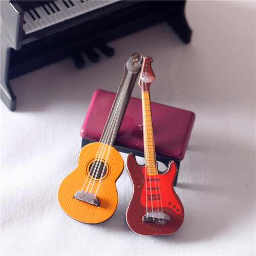 Mini violin, electric guitar, miniature scene model, desktop musical instrument decoration, small ornaments, shooting props