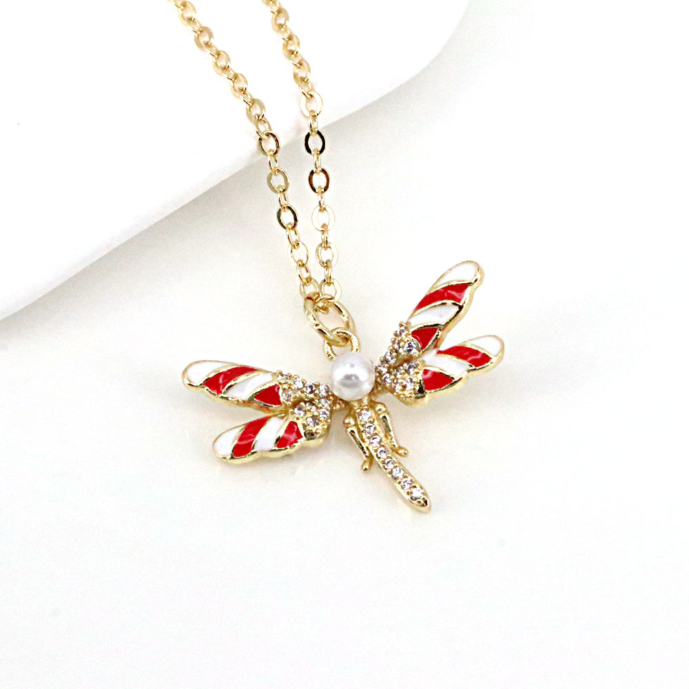 Mignon Libellule Volant Animal Pendentif Couleur Goutte Huile Insecte Cuivre Collier display picture 4