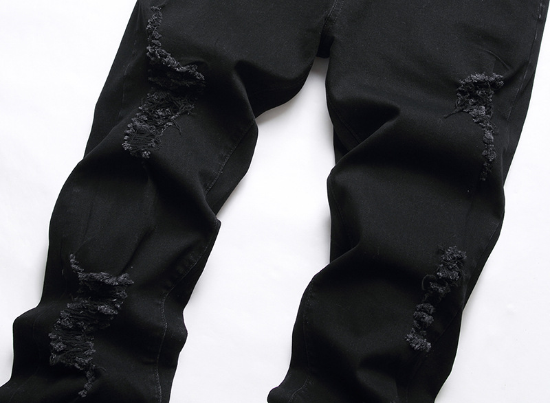 Calça jeans masculina nova, desgastada, moderna e casual, com perna reta elástica_voghion.com