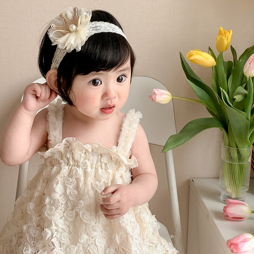 Baby girl summer cute clothes baby one-piece bodysuit summer outing princess rompers jacquard suspenders harem