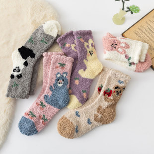 Women's socks autumn and winter non-lint coral velvet socks women's Japanese warm winter floor thickened fleece-lined autumn and winter home