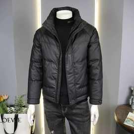 感老花满印皮羽绒服男士冬季新款保暖加厚立领潮流外套短款