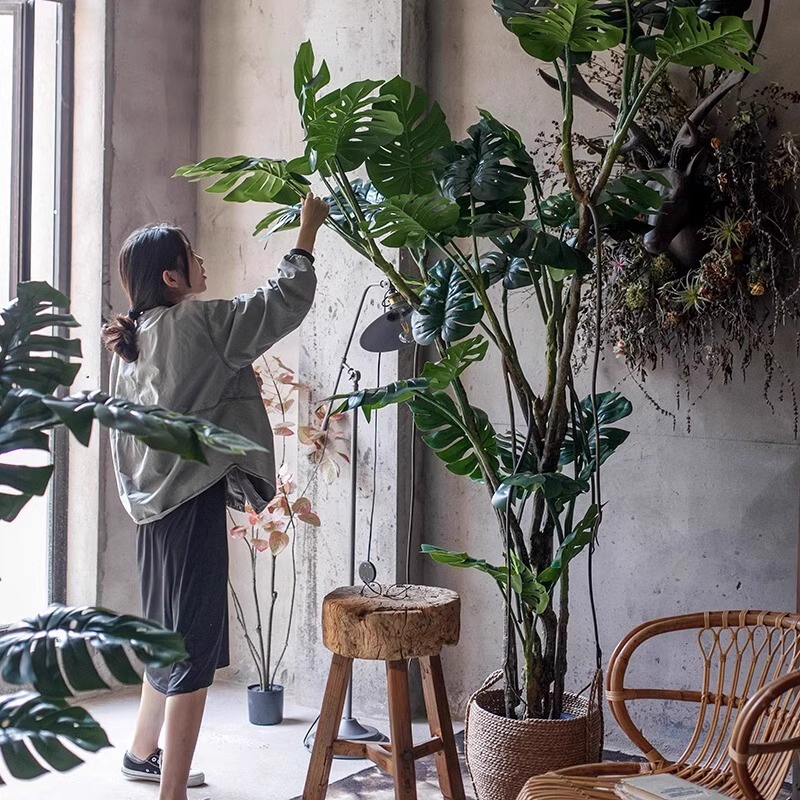 龟背竹仿真绿植高端轻奢客厅装饰摆件大型仿生植物沙发边落地盆栽|undefined
