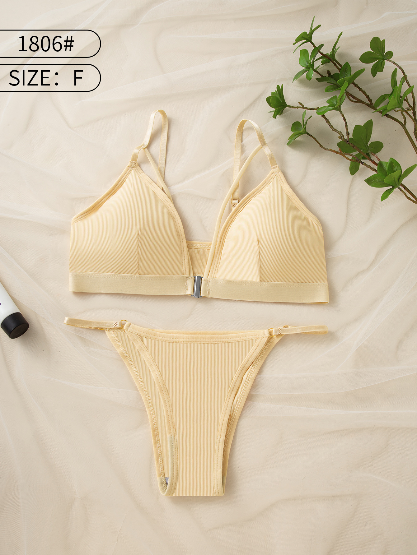 Nuevo diseño de botón delantero de hielo de color sólido francés correa de hombro ajustable Bra Thong Set para mujeres