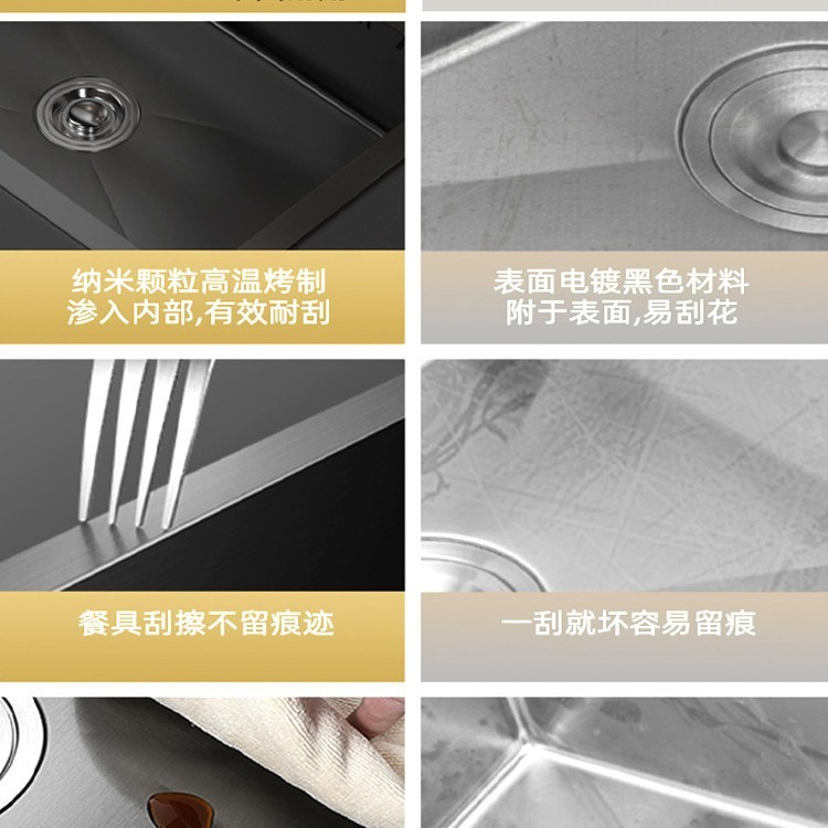 洗菜盆枪灰大单槽纳米304不锈钢水槽手工厨房台下盆洗碗池洗手池|undefined