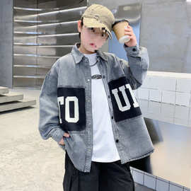 男童春装衬衫牛仔外套2025新款中大童男孩春秋季百搭上衣韩版潮酷