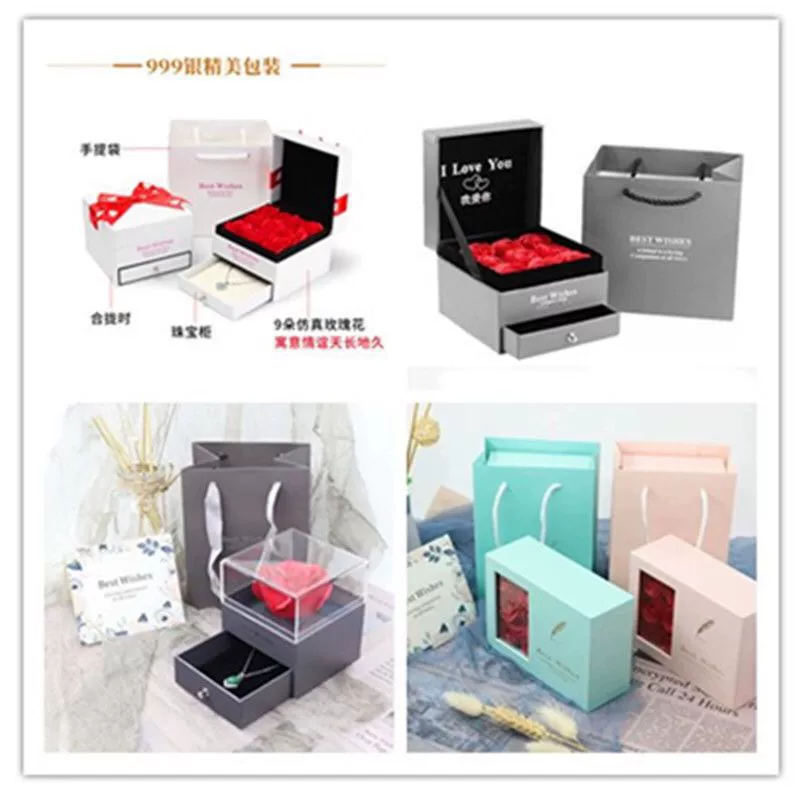 Розовая цветочная подарочная коробка Браслет подарочная коробка Подвеска подарочная коробка Лук подарочная коробка День Святого Валентина Ювелирные изделия