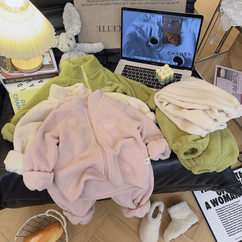 云朵绒儿童秋冬立领套装双面绒毛毛衣男童女童软糯加绒厚保暖外套|undefined