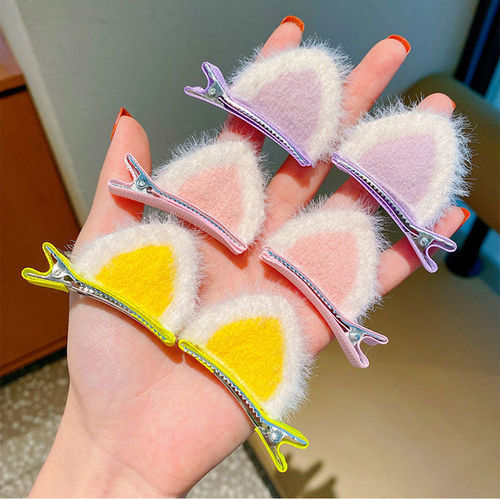 New cute internet celebrity cat ear hairpin bangs clip headdress broken hair edge clip plush hairpin autumn and winter hair accessories