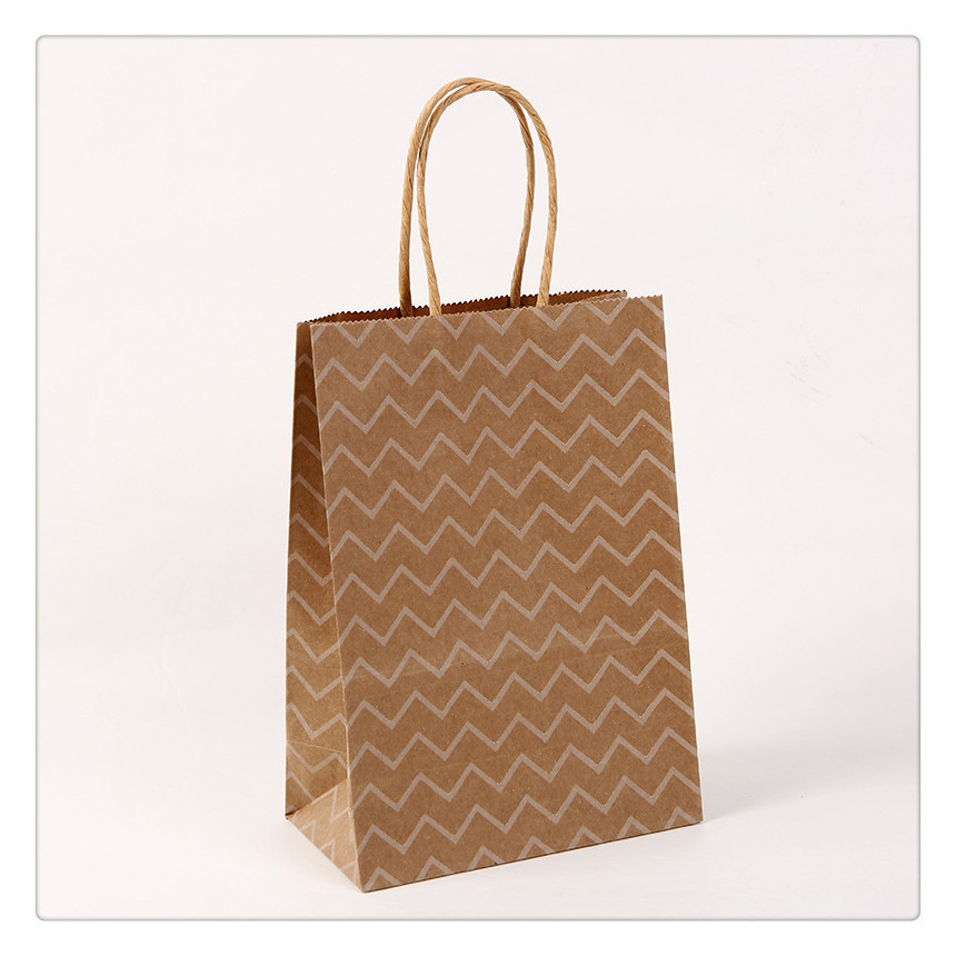 Bolsas de regalo de la serie de papel kraft con rayas onduladas y lunares, bolsas de mano para empaque de té con leche, venta directa de fábrica de papel kraft