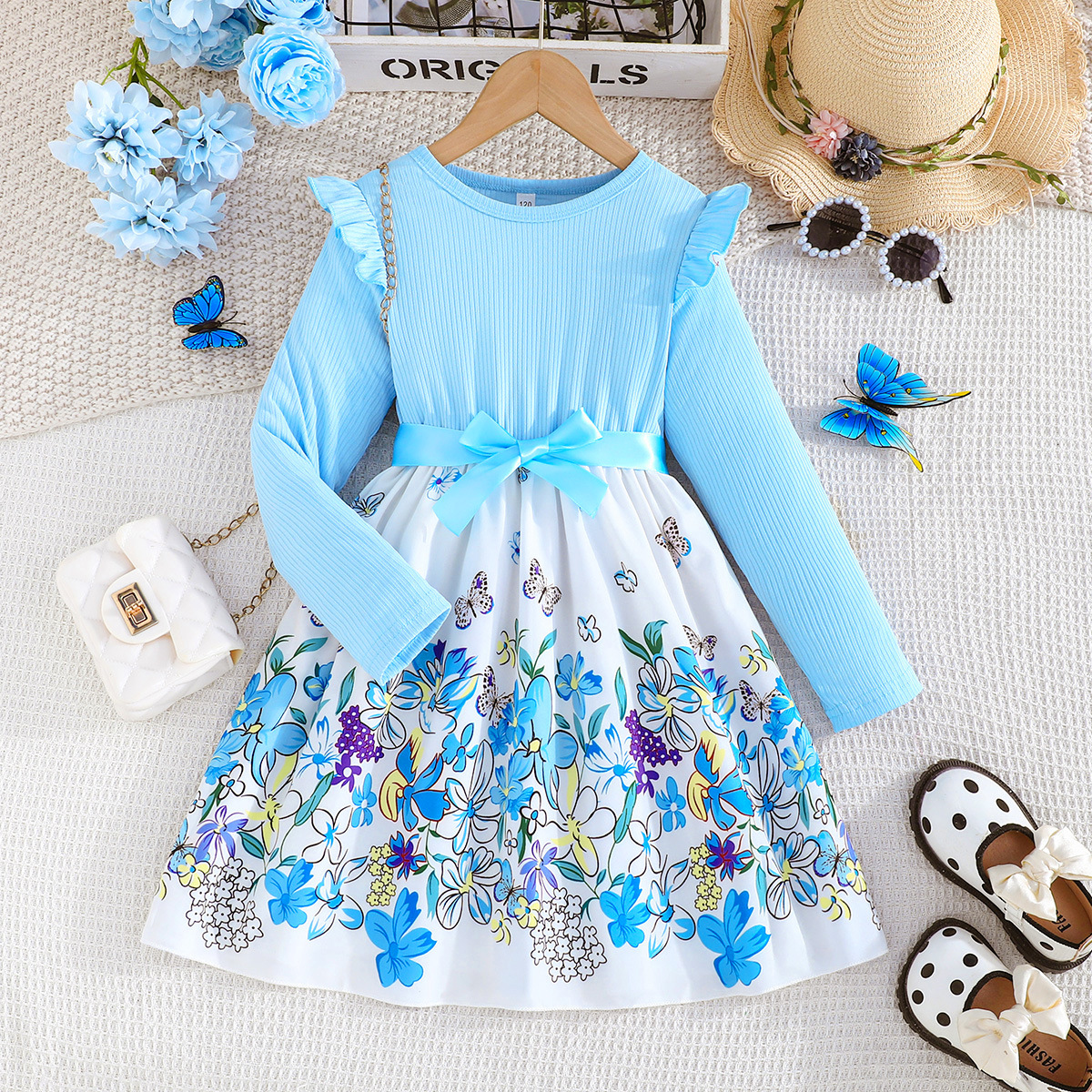Abito bianco a fiori a maniche lunghe stile blu dolce_voghion.com
