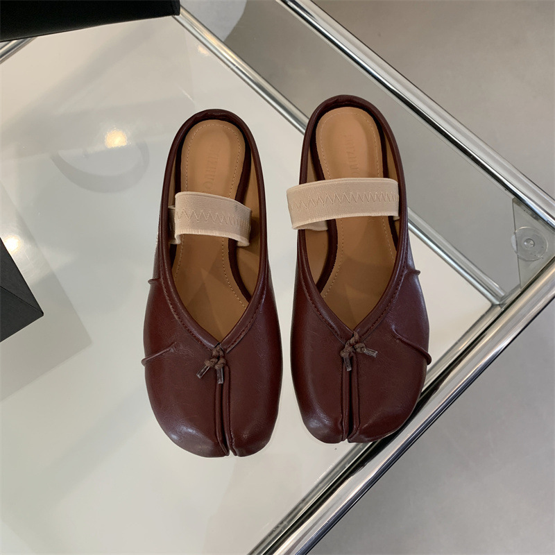 Silver pig hoof shoes for women, new style, shallow cut, one-strap, slimming split-toe shoes, versatile soft-soled half-slippers, ballet shoes