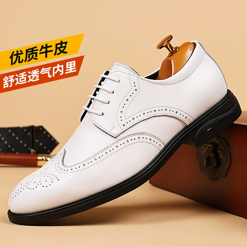 Новые мужские туфли из натуральной кожи 2025 года, мягкая подошва, повседневные, в стиле броги, деловые, для молодых мужчин, свадебные, банкетные, для жениха, белые, модные