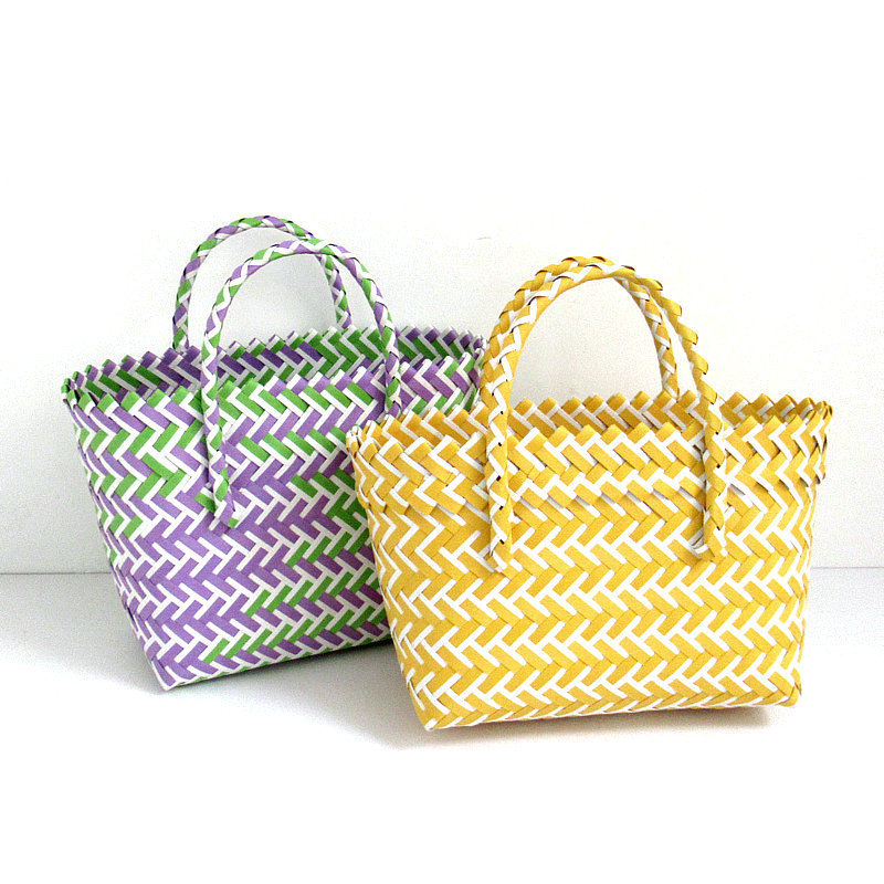 Candy color woven basket handbag plastic woven beach bag color portable basket foreign trade new women's bag leisure bag Candy color woven basket handbag plastic woven beach bag color portable basket foreign trade new women's bag leisure bag